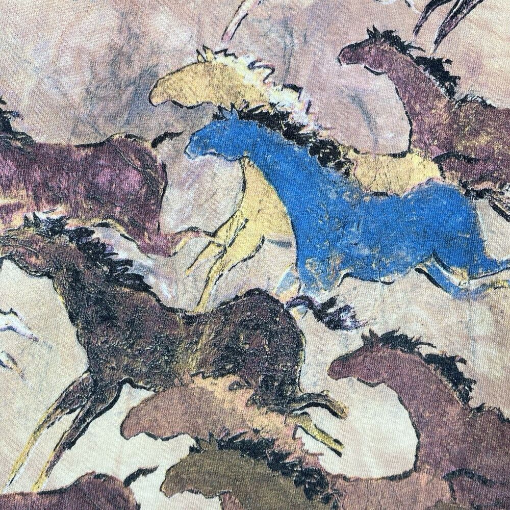 Vtg The Mountain Shirt Small Ginny Hogan Ancient Horses Dyed USA Mexico Cut Hem - Picture 9 of 13